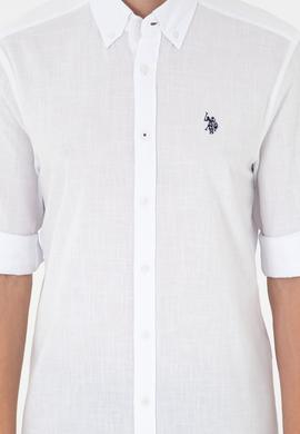 Erkek Keten Görünümlü Beyaz Basic Gömlek - 50288648104