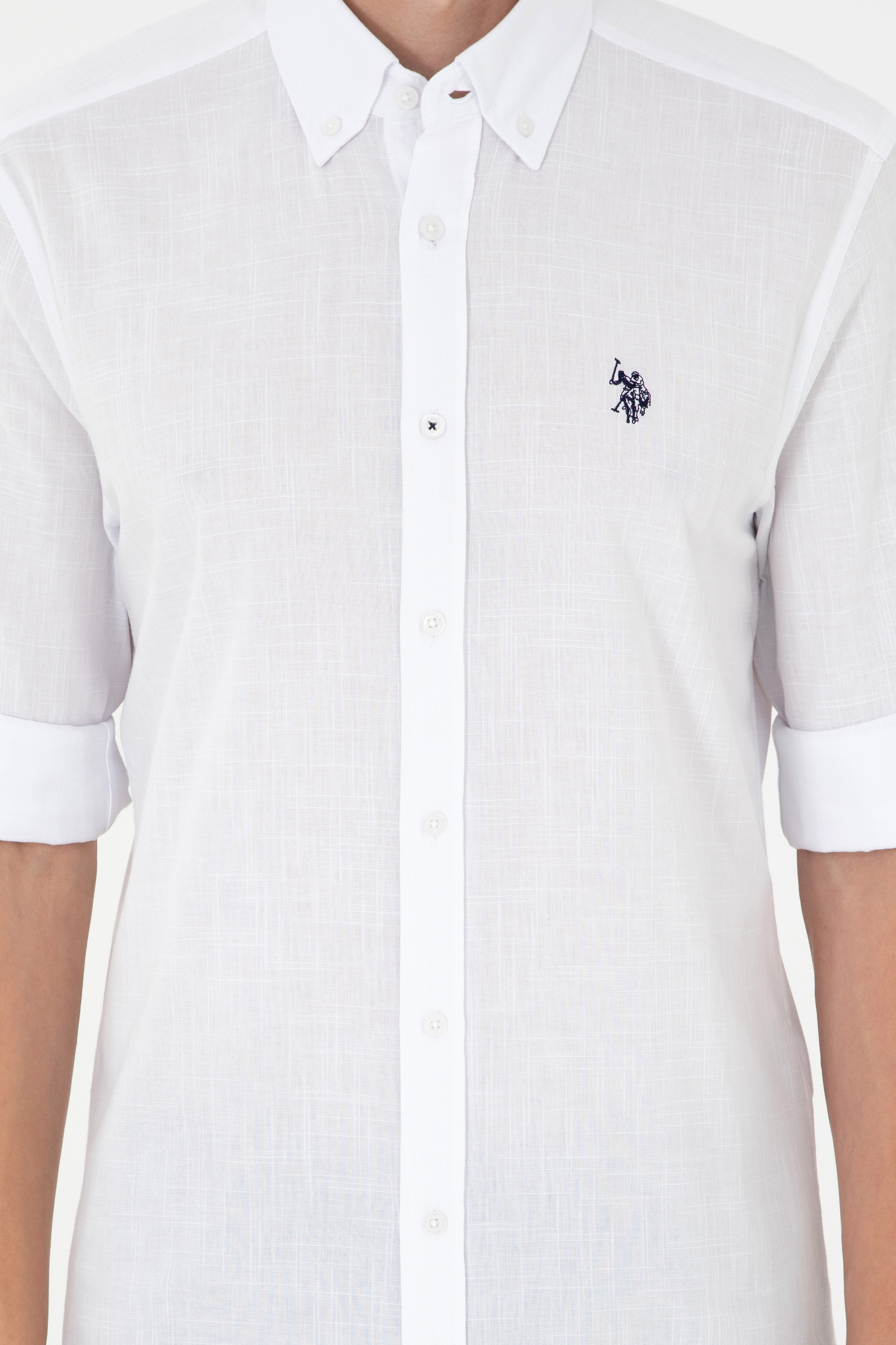 Erkek Keten Görünümlü Beyaz Basic Gömlek - Image 6