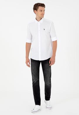 Erkek Keten Görünümlü Beyaz Basic Gömlek - 50288648104