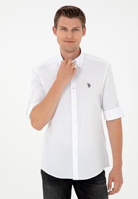 Erkek Keten Görünümlü Beyaz Basic Gömlek - 50288648104