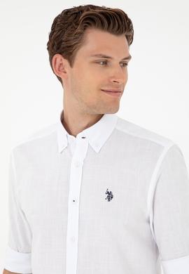 Erkek Keten Görünümlü Beyaz Basic Gömlek - 50288648104