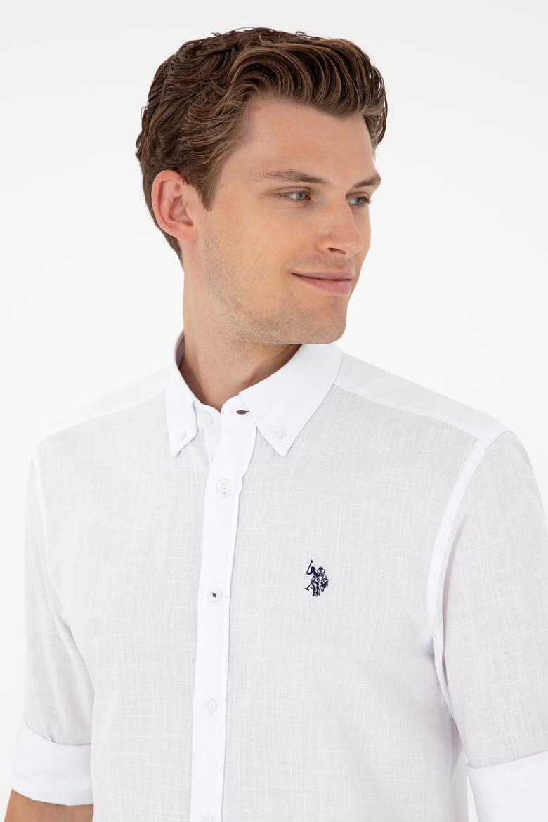 Erkek Keten Görünümlü Beyaz Basic Gömlek - 50288648104