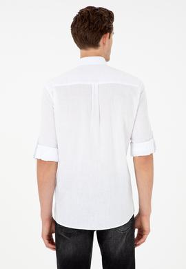 Erkek Keten Görünümlü Beyaz Basic Gömlek - 50288648104