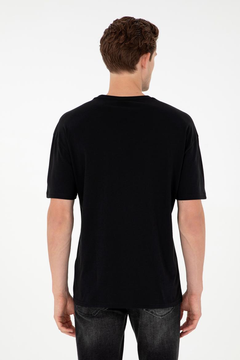 Siyah Bisiklet Yaka Oversize Tişört - 50284630083