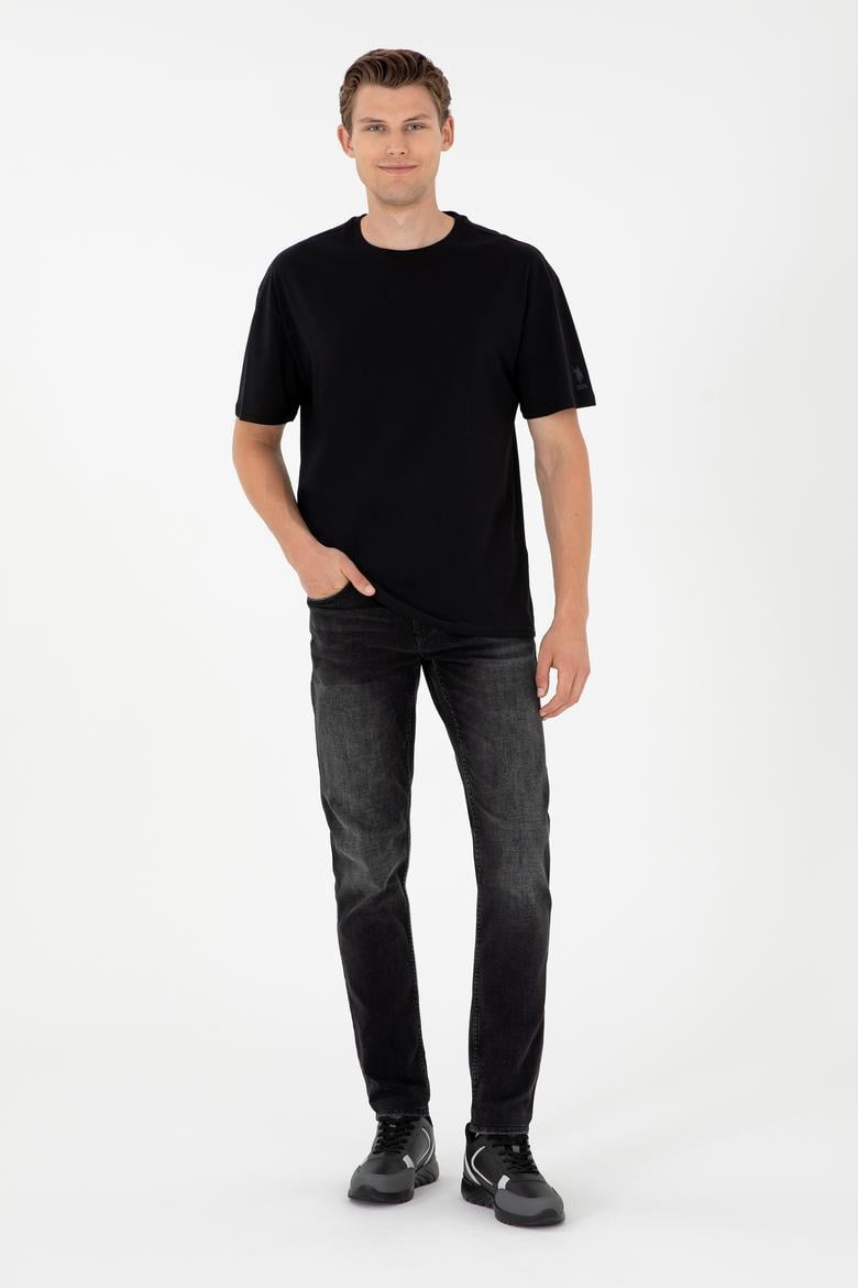 Siyah Bisiklet Yaka Oversize Tişört - 50284630083