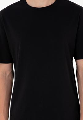 Siyah Bisiklet Yaka Oversize Tişört - 50284630083