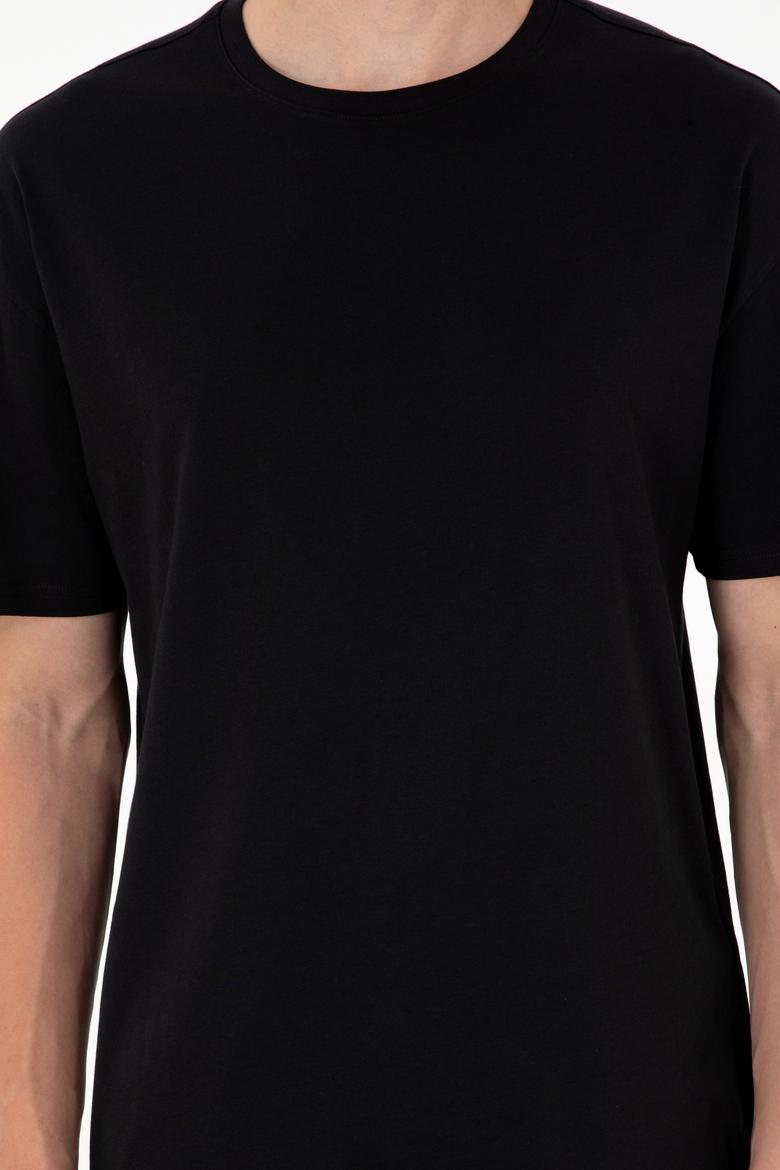 Siyah Bisiklet Yaka Oversize Tişört - 50284630083