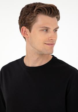 Siyah Bisiklet Yaka Oversize Tişört - 50284630083