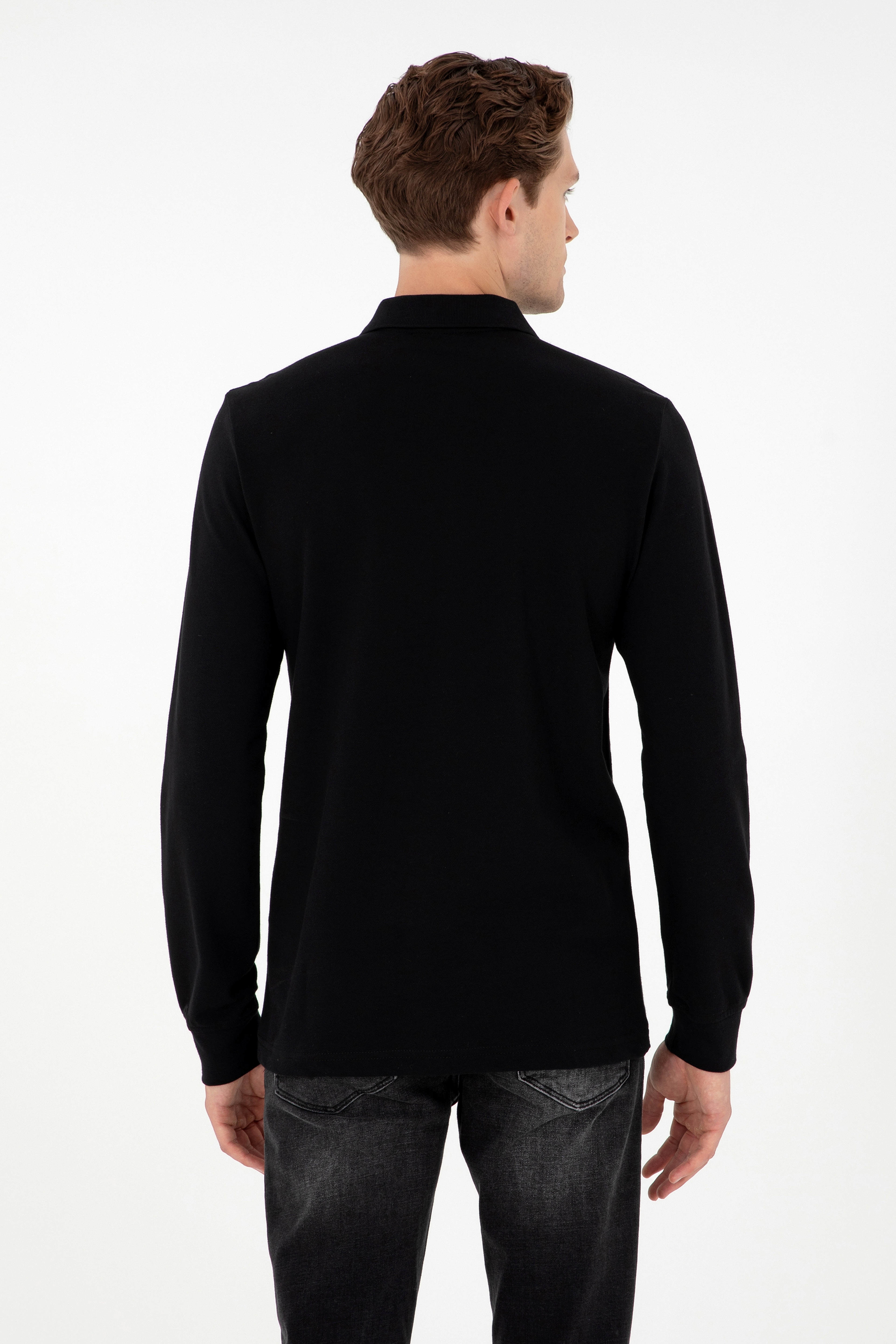 Erkek Siyah Basic Sweatshirt - Image 5