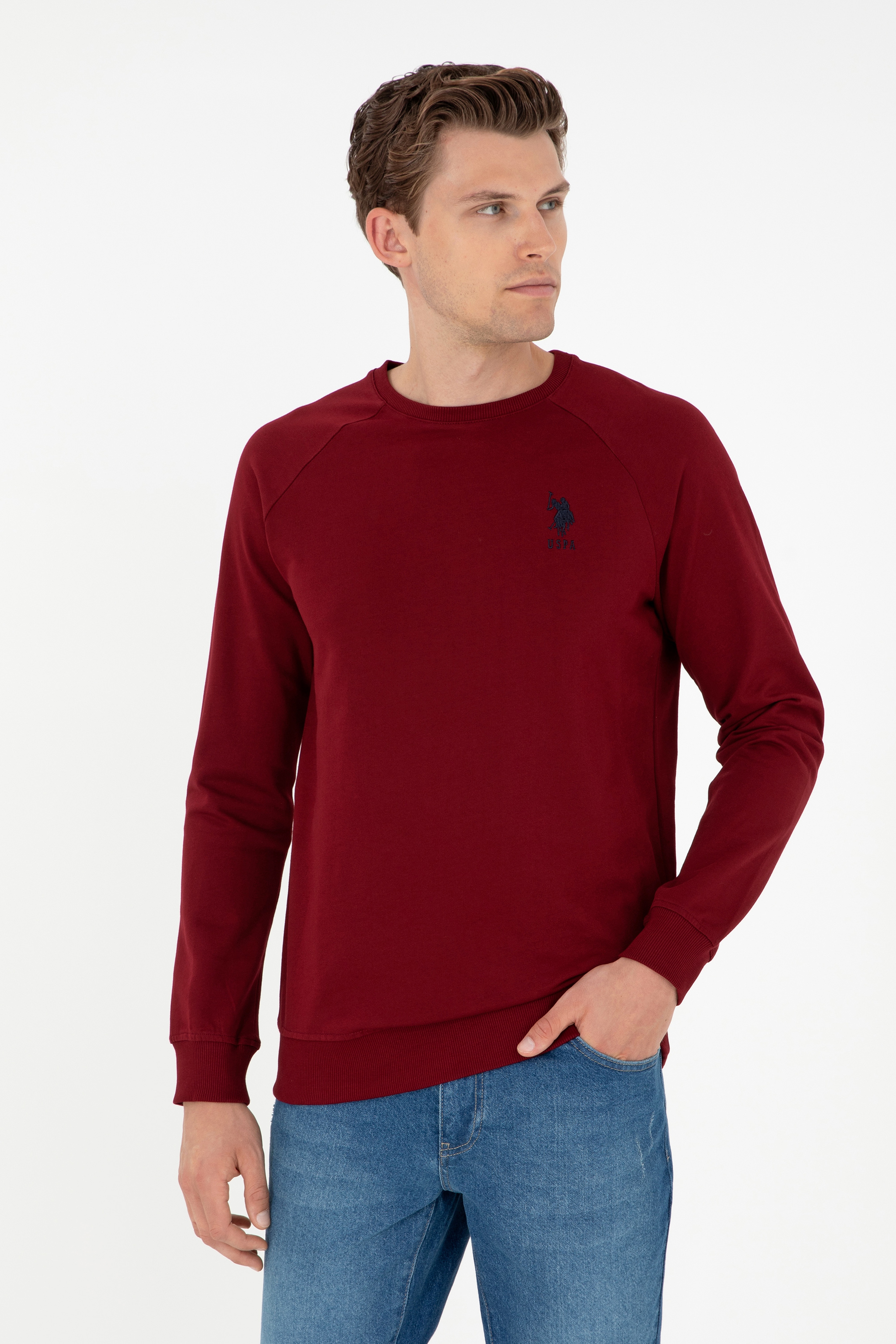 Erkek Bordo Basic Sweatshirt - Image 1