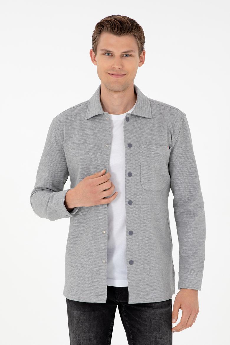 Erkek Açık Gri Örme Gömlek