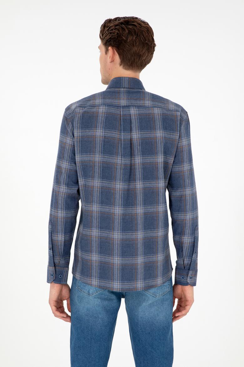 Erkek İndigo Uzun Kollu Gömlek - 50292319018