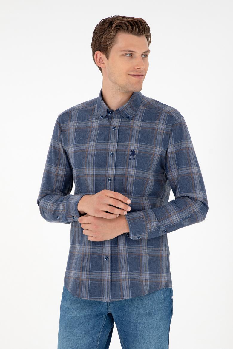 Erkek İndigo Uzun Kollu Gömlek