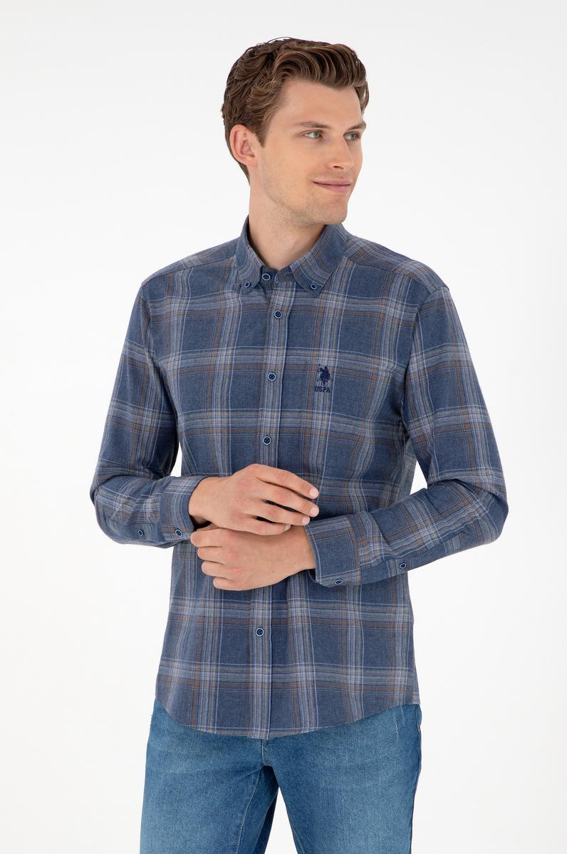 Erkek İndigo Uzun Kollu Gömlek