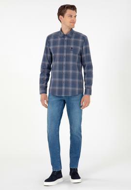 Erkek İndigo Uzun Kollu Gömlek - 50292319018