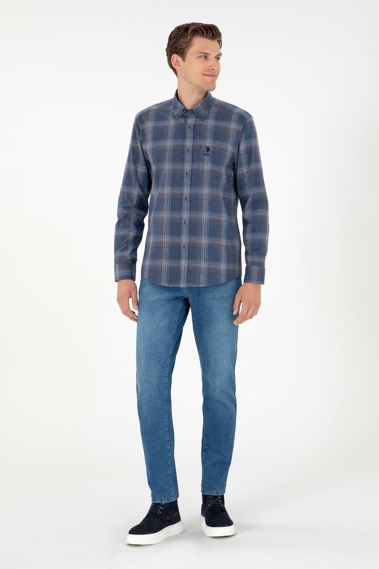 Erkek İndigo Uzun Kollu Gömlek - 50292319018