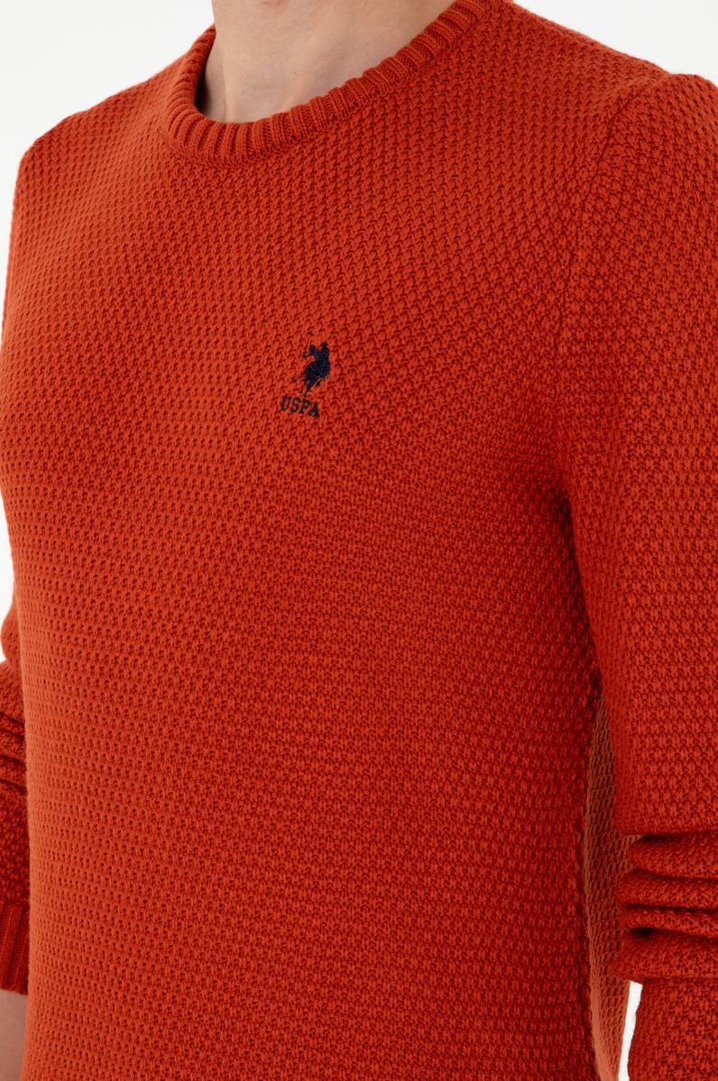 Erkek Slim Fit Bisiklet Yaka Kiremit Melanj Kazak