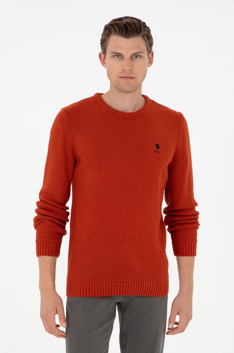 Erkek Slim Fit Bisiklet Yaka Kiremit Melanj Kazak