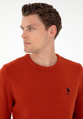 Erkek Slim Fit Bisiklet Yaka Kiremit Melanj Kazak - 50294237027