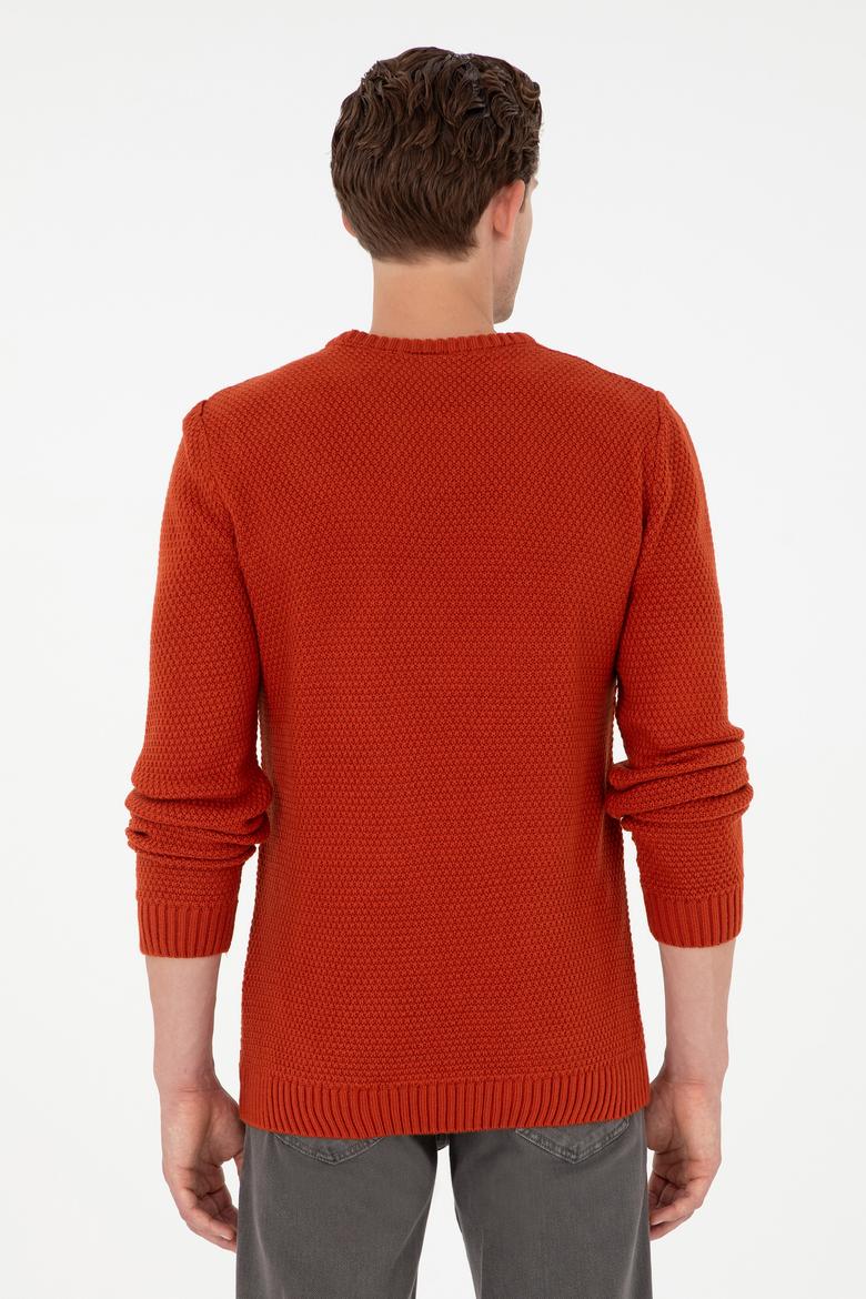 Erkek Slim Fit Bisiklet Yaka Kiremit Melanj Kazak - 50294237027