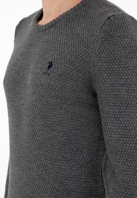 Erkek Slim Fit Bisiklet Yaka Gri Melanj Kazak - 50294237003