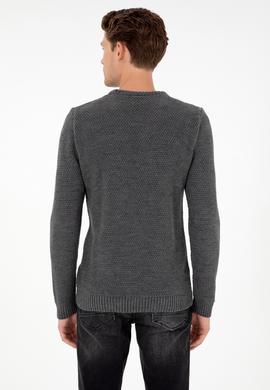 Erkek Slim Fit Bisiklet Yaka Gri Melanj Kazak - 50294237003