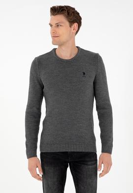 Erkek Slim Fit Bisiklet Yaka Gri Melanj Kazak - 50294237003