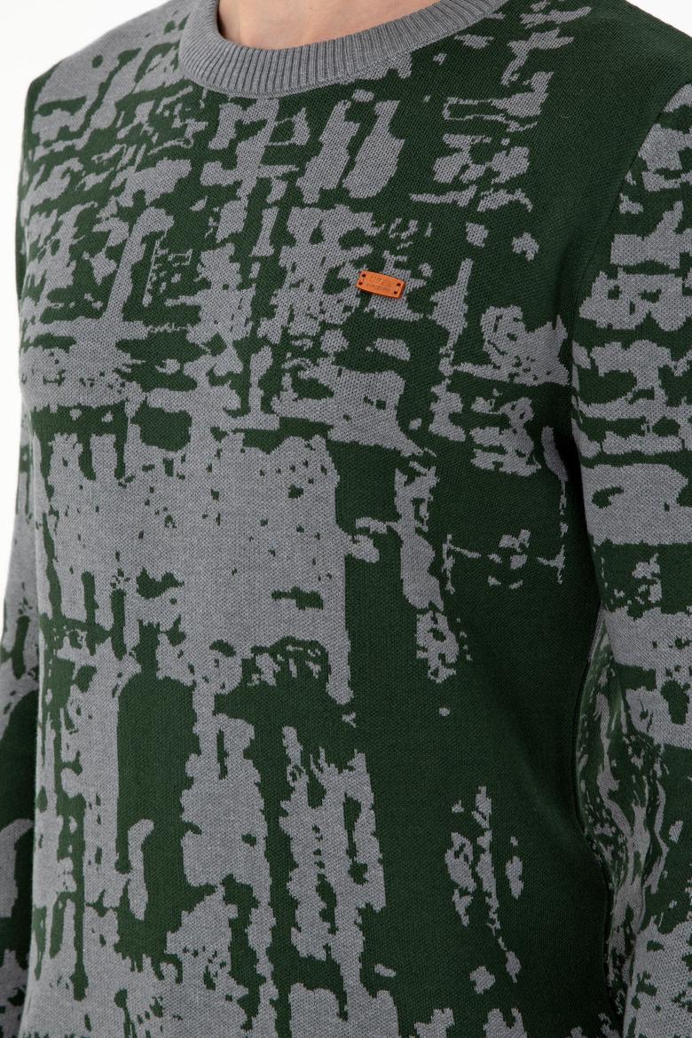 Erkek Regular Fit Bisiklet Yaka Gri Melanj Kazak - 50293153017