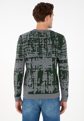 Erkek Regular Fit Bisiklet Yaka Gri Melanj Kazak - 50293153017