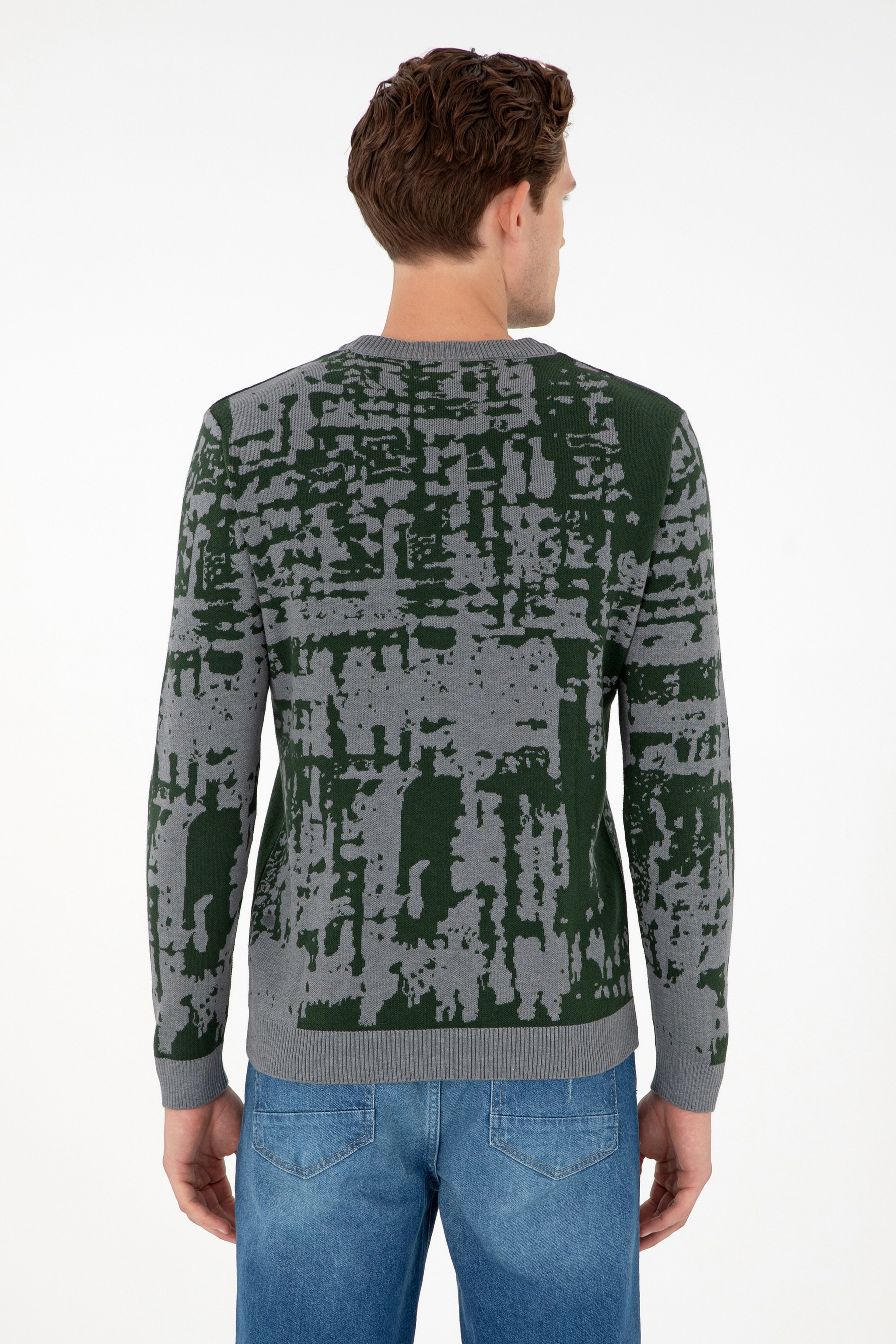 Erkek Regular Fit Bisiklet Yaka Gri Melanj Kazak - Image 5