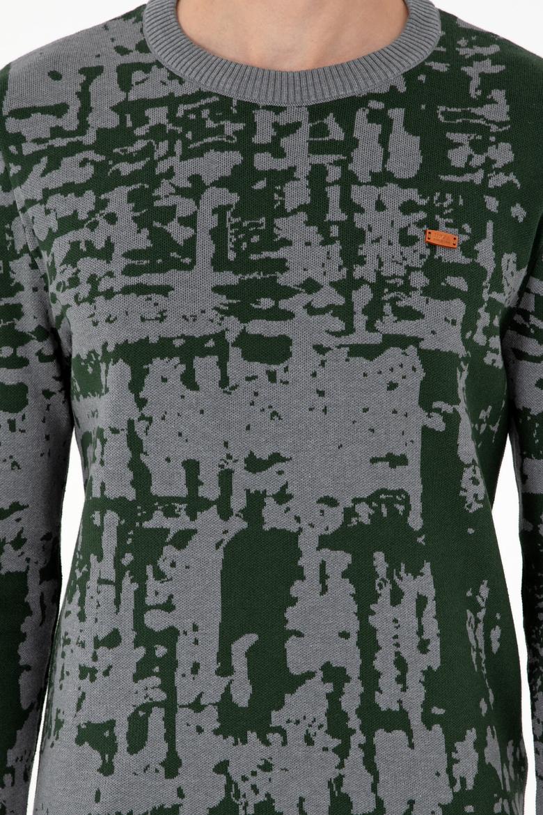 Erkek Regular Fit Bisiklet Yaka Gri Melanj Kazak - 50293153017