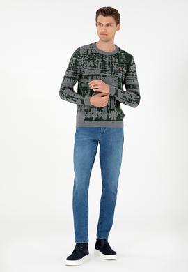 Erkek Regular Fit Bisiklet Yaka Gri Melanj Kazak - 50293153017