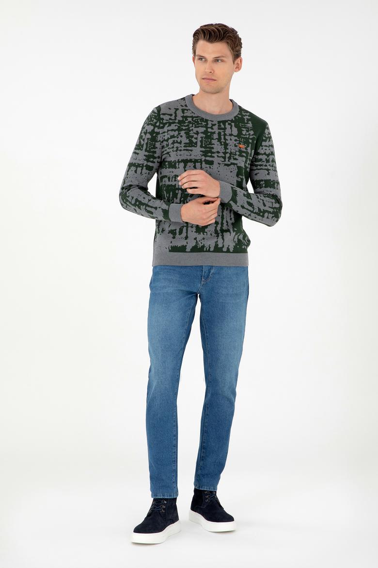 Erkek Regular Fit Bisiklet Yaka Gri Melanj Kazak - 50293153017