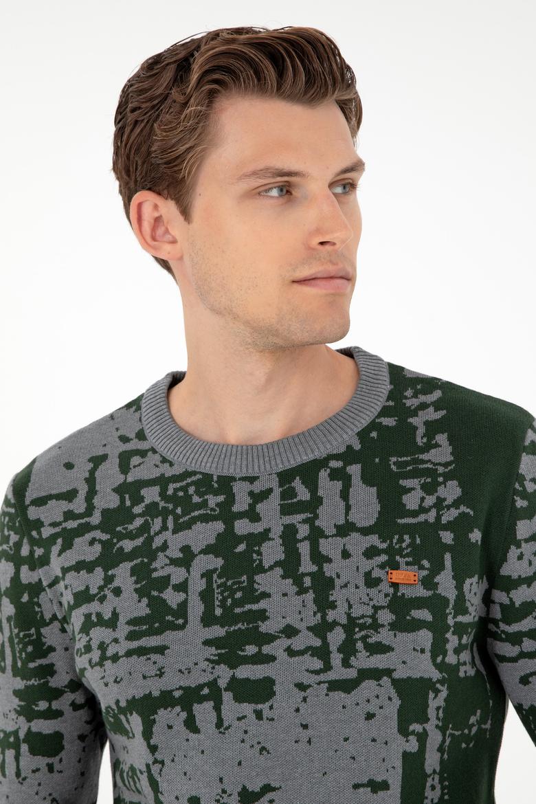 Erkek Regular Fit Bisiklet Yaka Gri Melanj Kazak - 50293153017