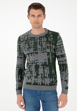 Erkek Regular Fit Bisiklet Yaka Gri Melanj Kazak - 50293153017