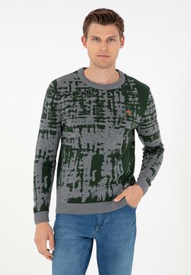 Erkek Regular Fit Bisiklet Yaka Gri Melanj Kazak - 50293153017