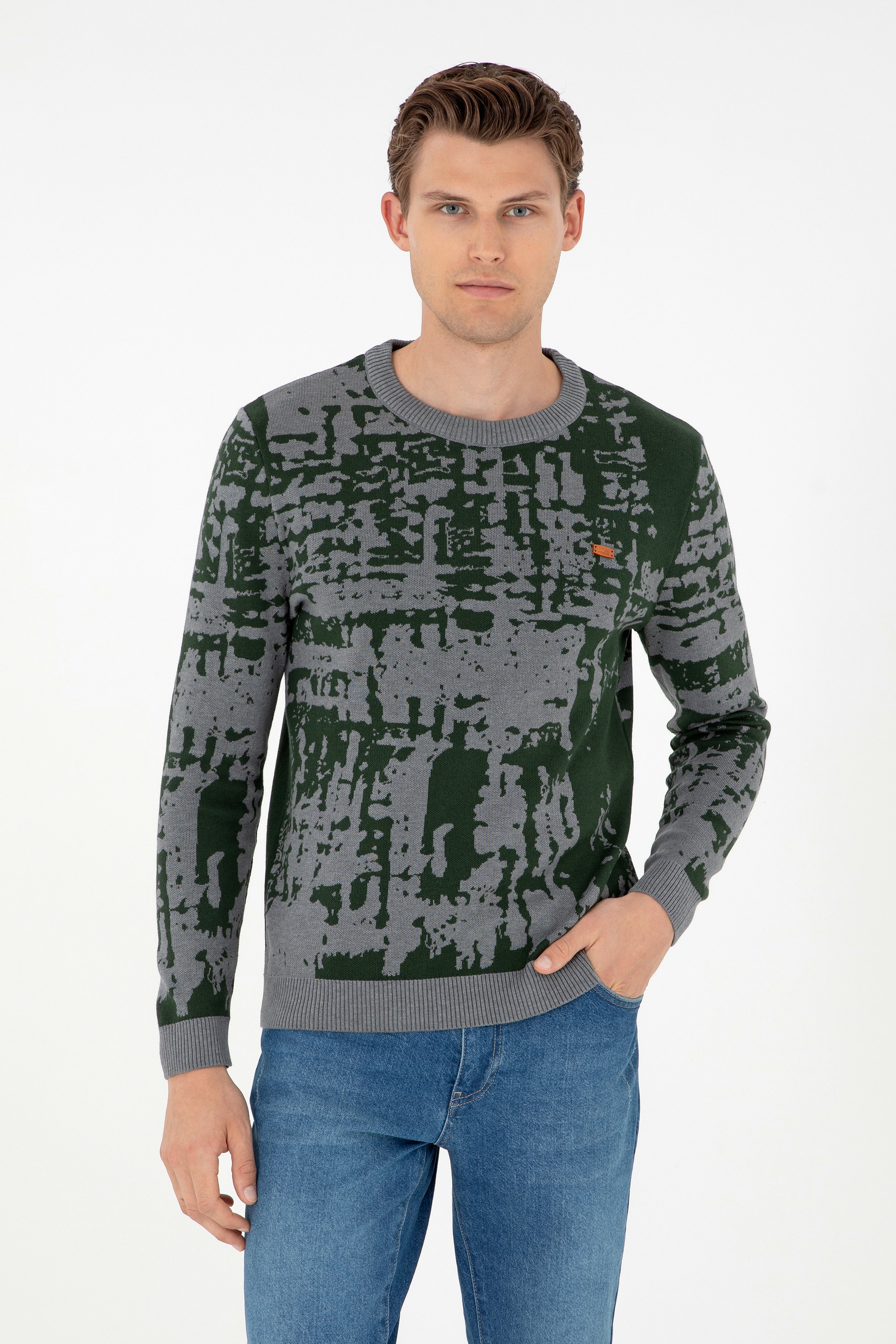 Erkek Regular Fit Bisiklet Yaka Gri Melanj Kazak