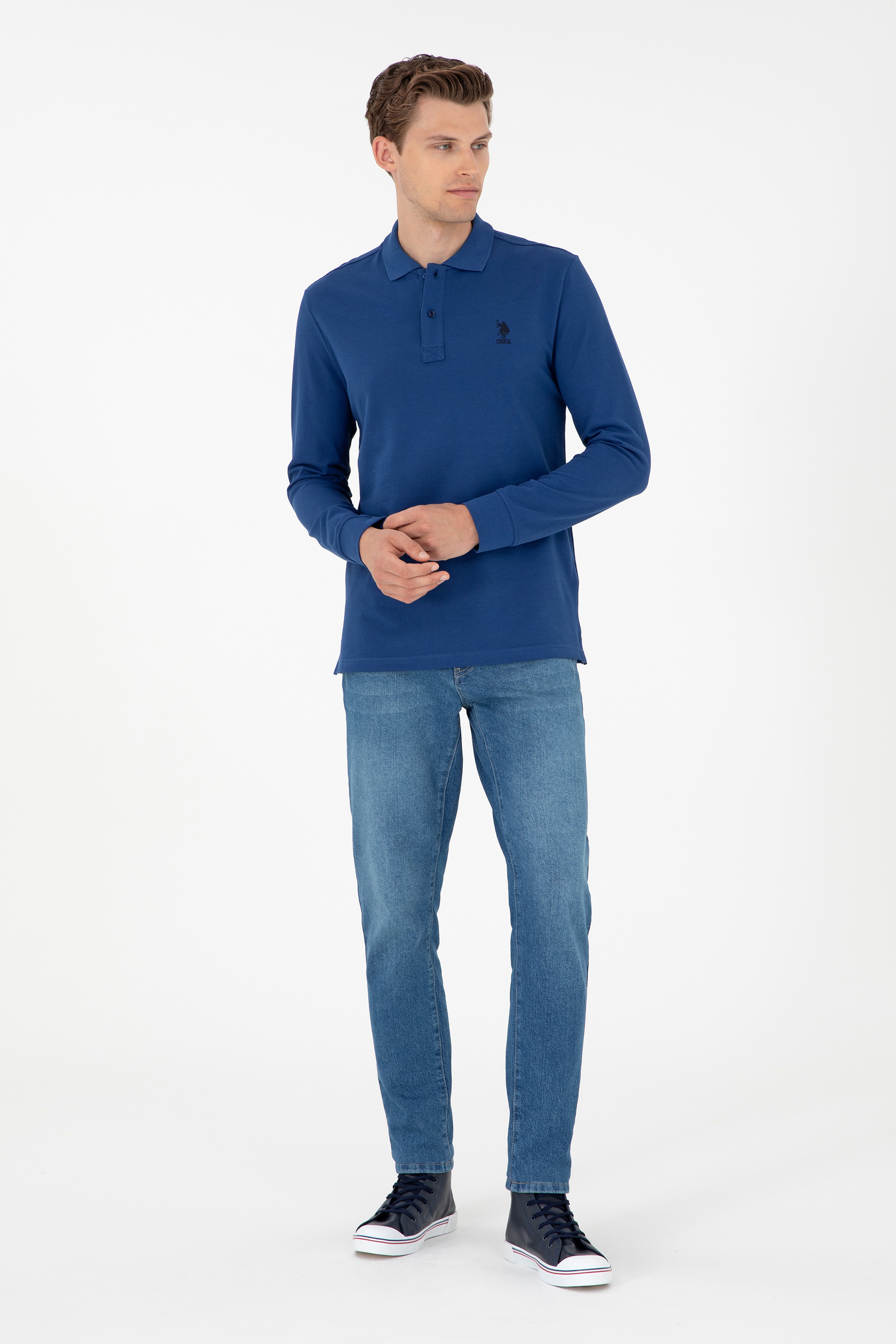 Erkek İndigo Basic Sweatshirt - Image 4