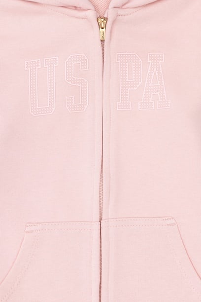 Kız Çocuk Açık Pembe Kapüşonlu Basic Sweatshirt