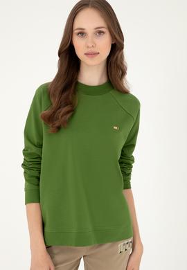 Kadın Yeşil Bisiklet Yaka Sweatshirt - 50296903062