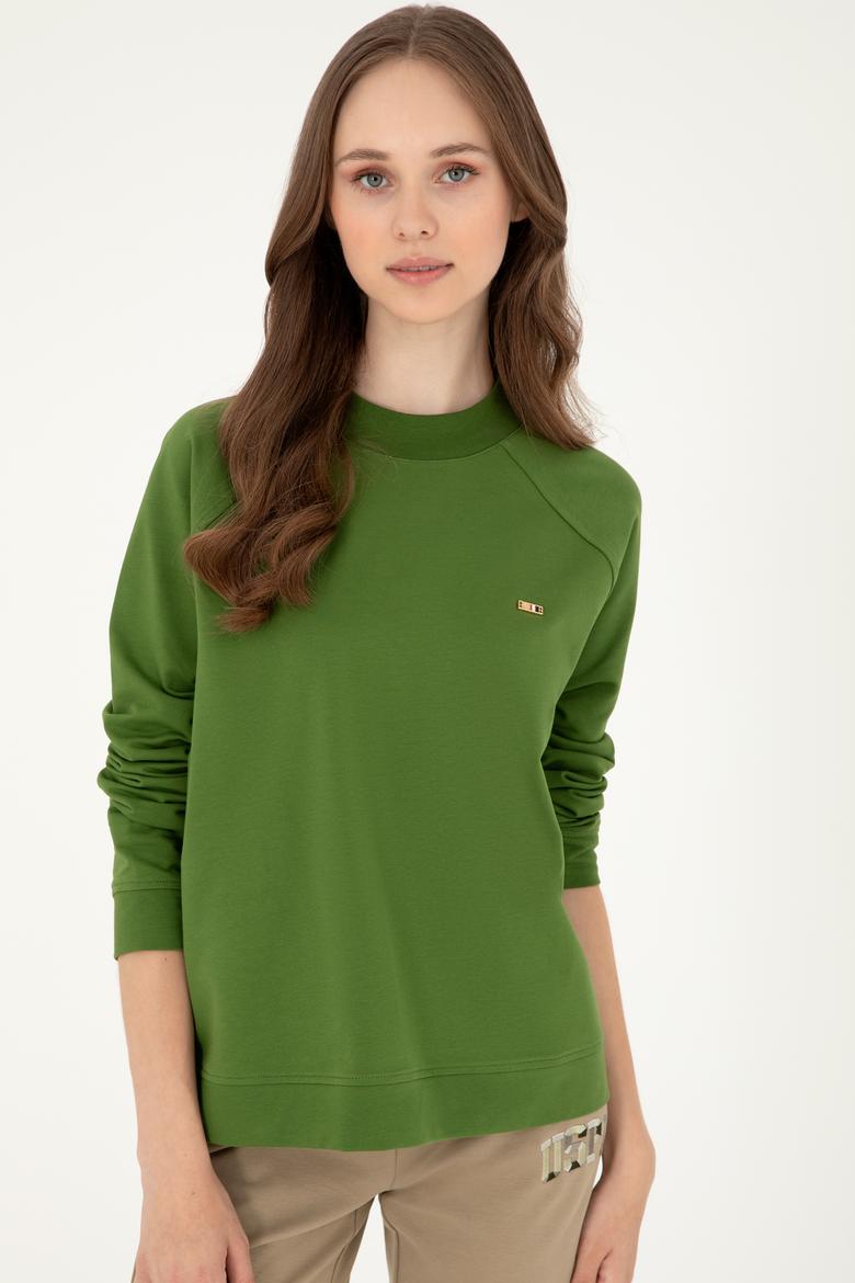 Kadın Yeşil Bisiklet Yaka Sweatshirt - 50296903062