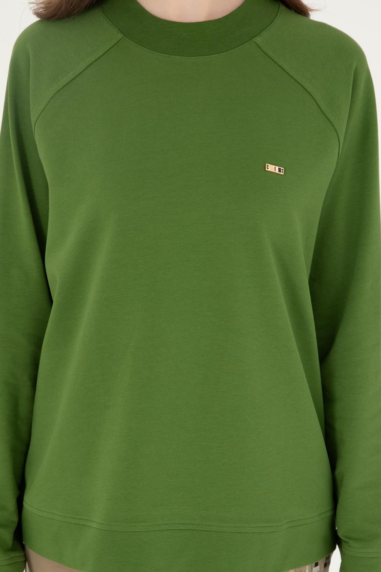 Kadın Yeşil Bisiklet Yaka Sweatshirt - 50296903062