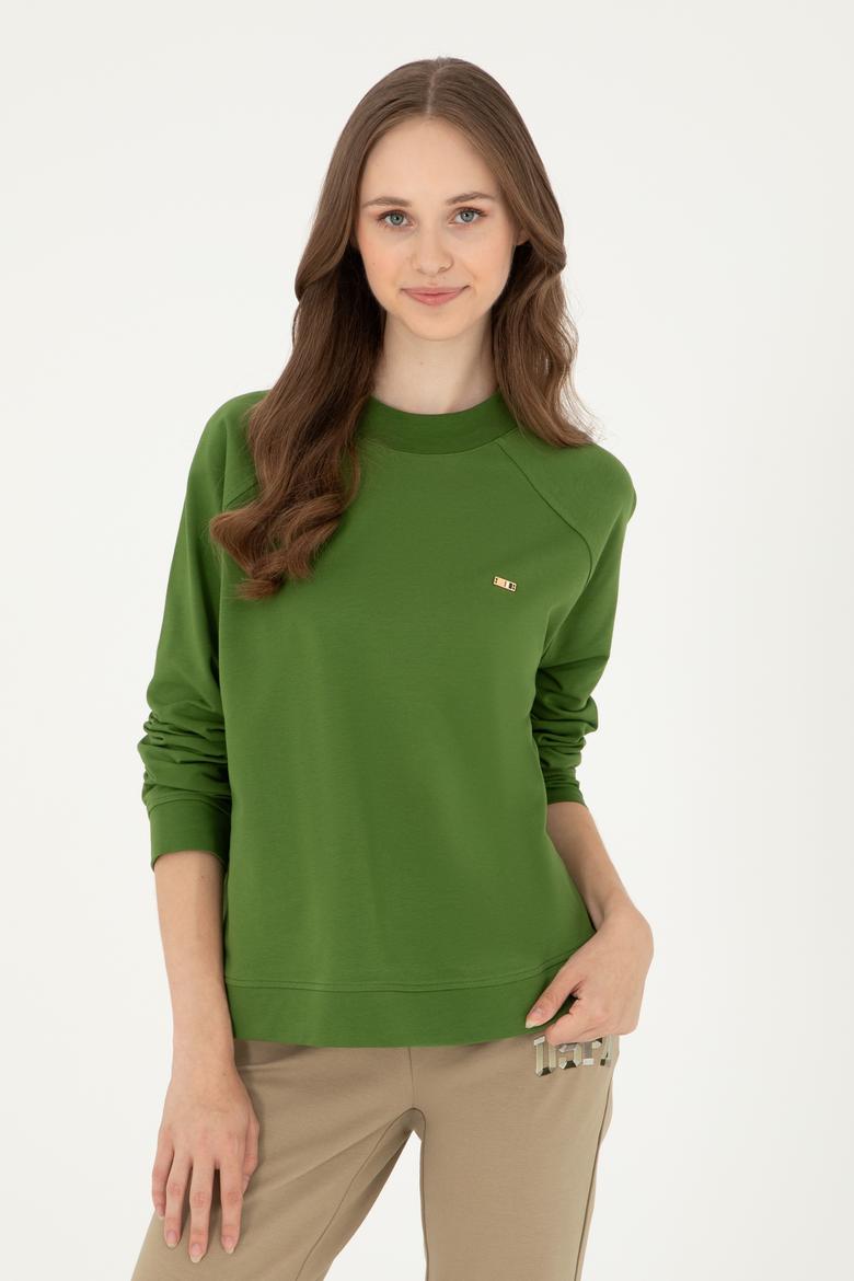 Kadın Yeşil Bisiklet Yaka Sweatshirt