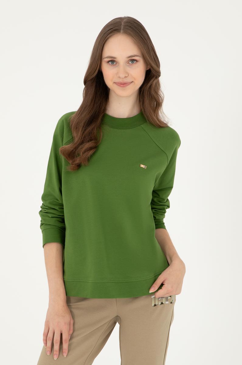 Kadın Yeşil Bisiklet Yaka Sweatshirt