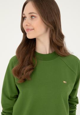 Kadın Yeşil Bisiklet Yaka Sweatshirt - 50296903062