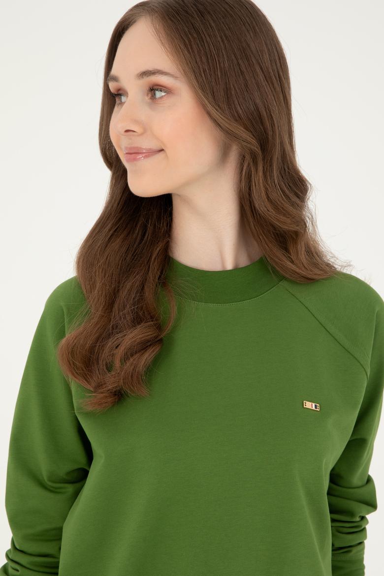 Kadın Yeşil Bisiklet Yaka Sweatshirt - 50296903062