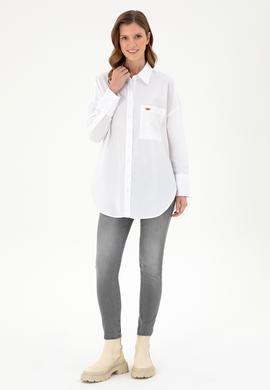 Kadın Beyaz Uzun Kollu Tunik Gömlek - 50297115012