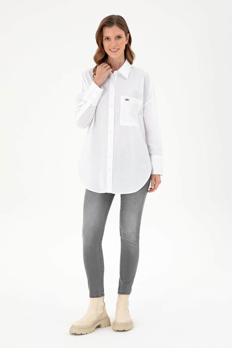 Kadın Beyaz Uzun Kollu Tunik Gömlek - 50297115012