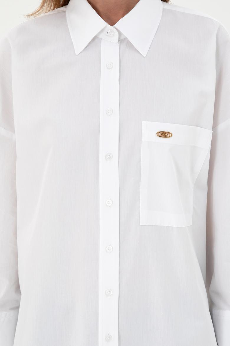 Kadın Beyaz Uzun Kollu Tunik Gömlek - 50297115012