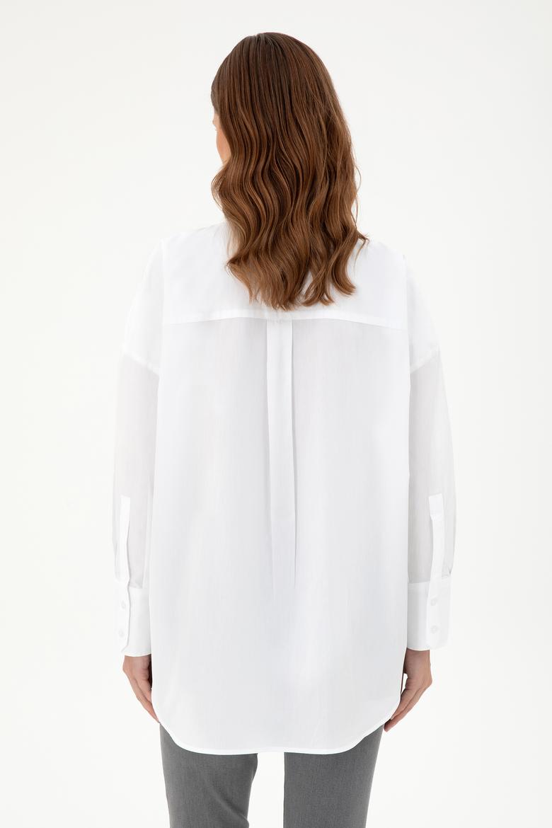 Kadın Beyaz Uzun Kollu Tunik Gömlek - 50297115012